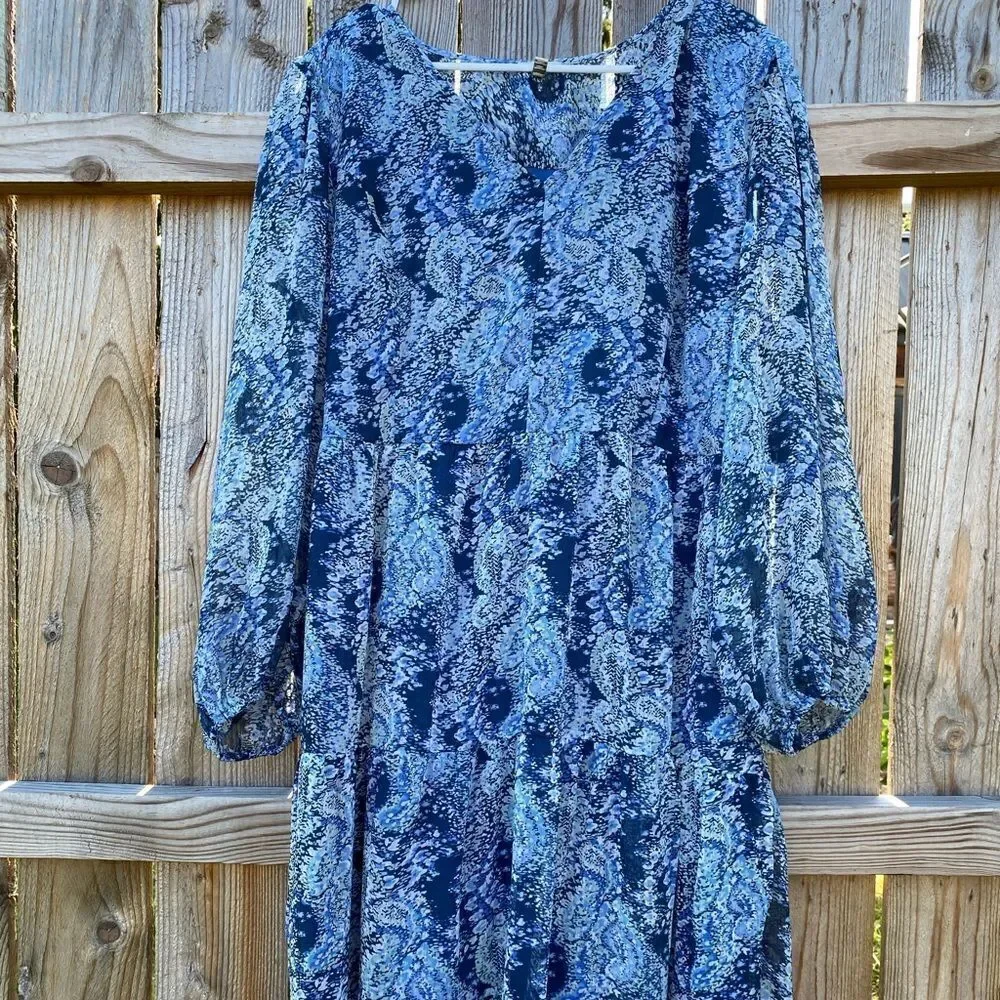 Joie Dress Blue Lightweight Lined‎ Flowy Long Sleeve Women’s Plus Size XXL FLAW